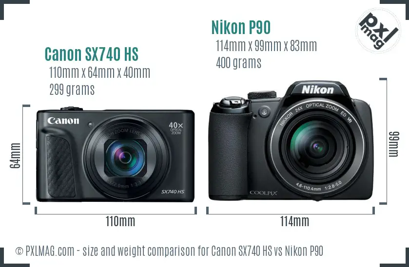 Canon SX740 HS vs Nikon P90 size comparison
