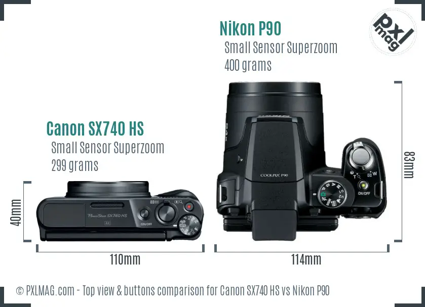 Canon SX740 HS vs Nikon P90 top view buttons comparison