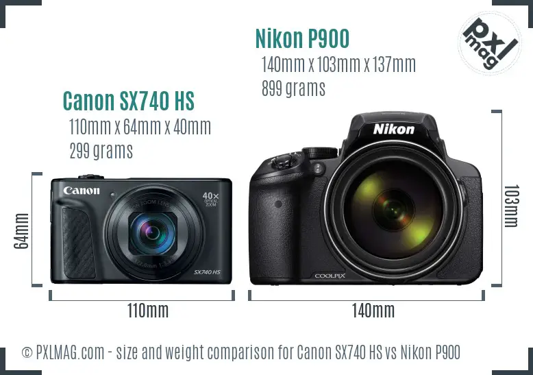 Canon SX740 HS vs Nikon P900 size comparison