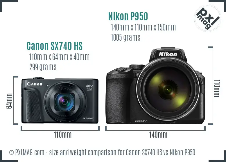 Canon SX740 HS vs Nikon P950 size comparison