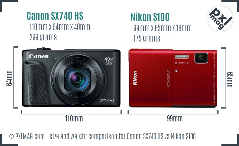 Canon SX740 HS vs Nikon S100 size comparison