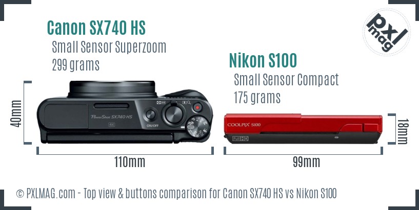 Canon SX740 HS vs Nikon S100 top view buttons comparison