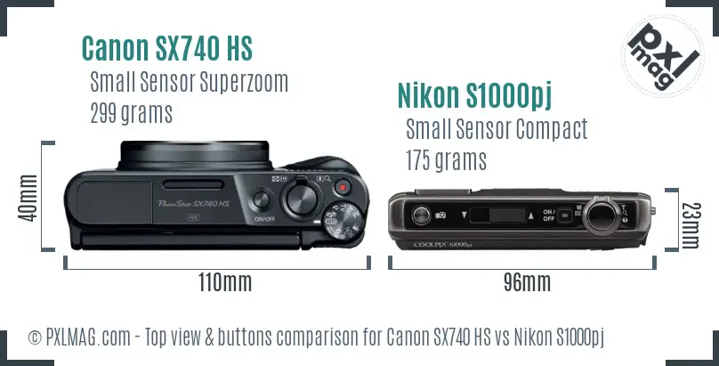 Canon SX740 HS vs Nikon S1000pj top view buttons comparison