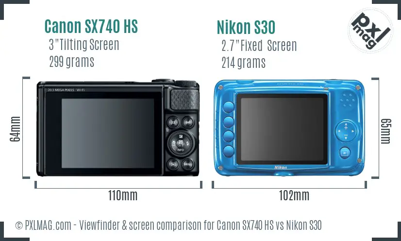 Canon SX740 HS vs Nikon S30 Screen and Viewfinder comparison