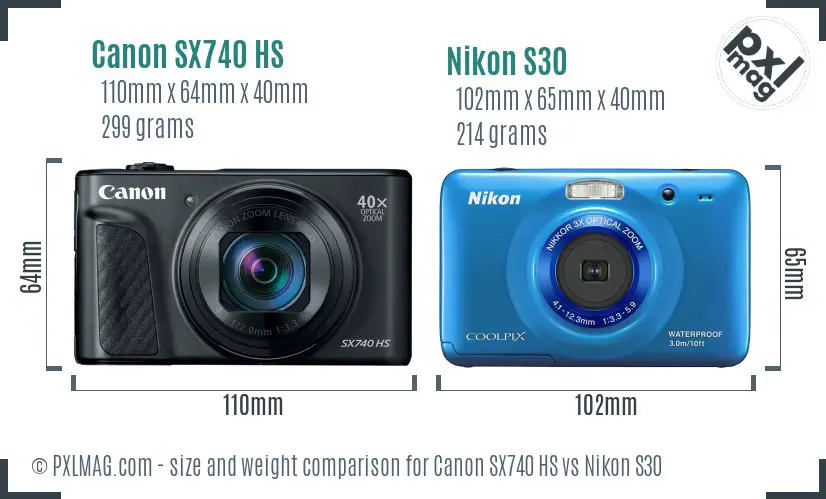 Canon SX740 HS vs Nikon S30 size comparison