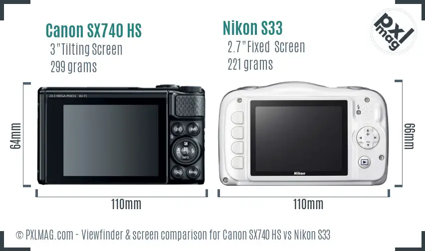 Canon SX740 HS vs Nikon S33 Screen and Viewfinder comparison