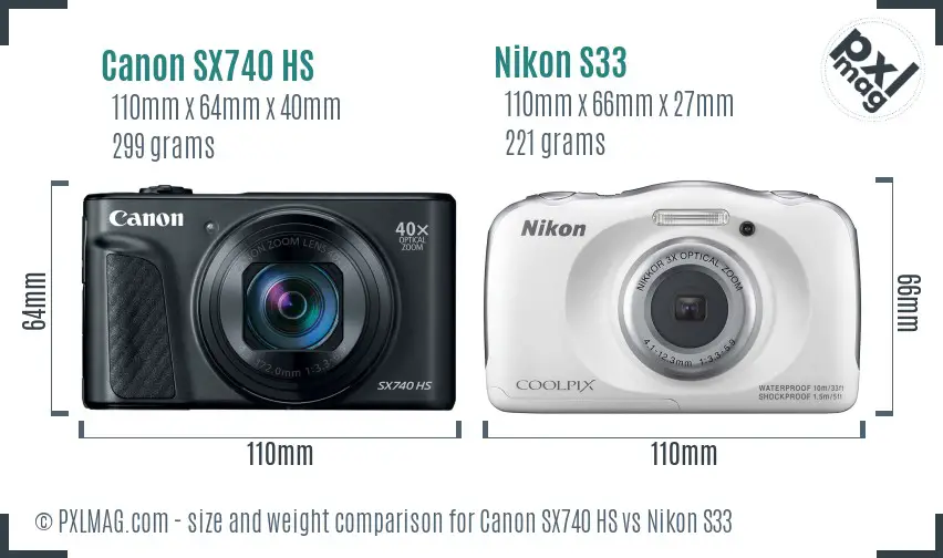 Canon SX740 HS vs Nikon S33 size comparison
