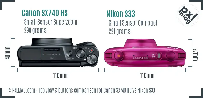 Canon SX740 HS vs Nikon S33 top view buttons comparison