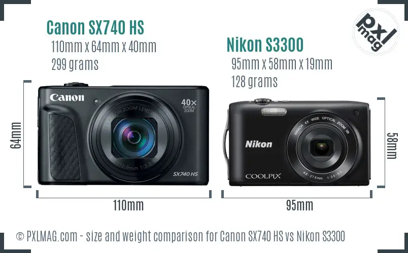 Canon SX740 HS vs Nikon S3300 size comparison