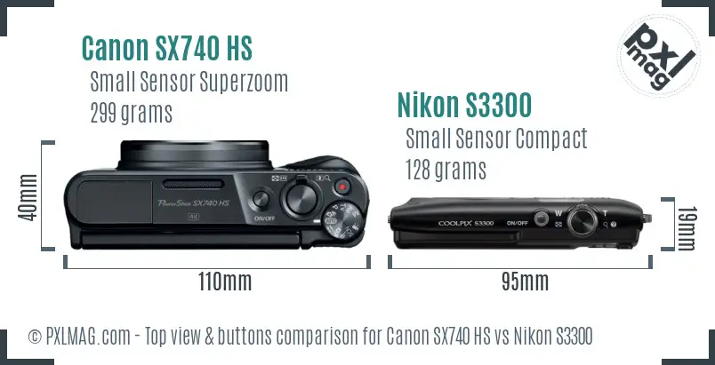 Canon SX740 HS vs Nikon S3300 top view buttons comparison