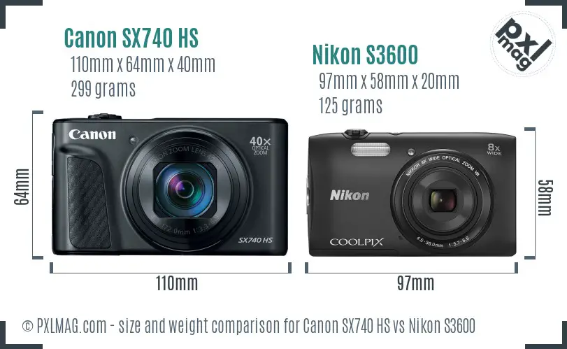 Canon SX740 HS vs Nikon S3600 size comparison