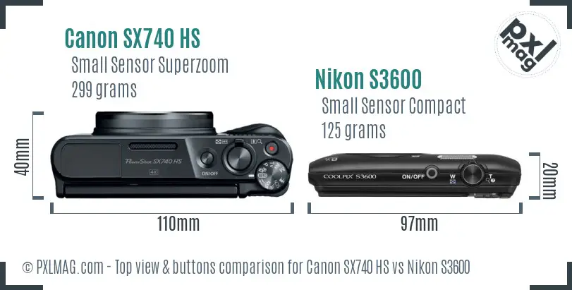 Canon SX740 HS vs Nikon S3600 top view buttons comparison