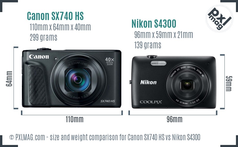 Canon SX740 HS vs Nikon S4300 size comparison Canon SX740 HS vs Nikon S4300 size comparison