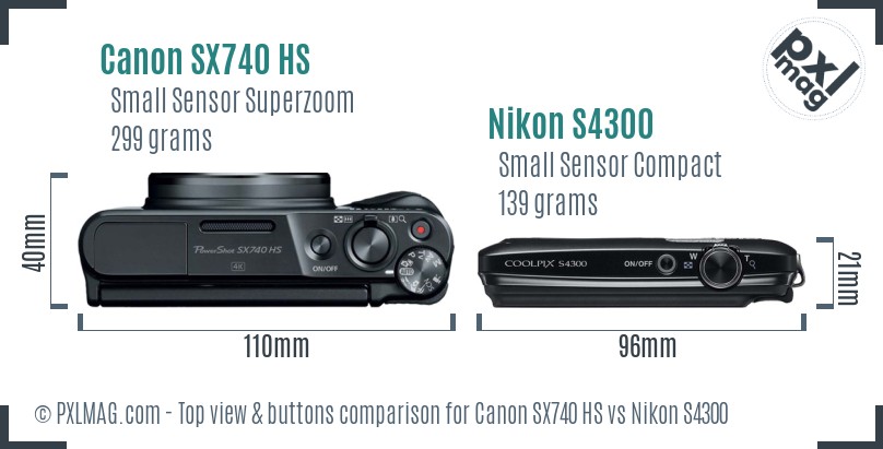 Canon SX740 HS vs Nikon S4300 top view buttons comparison