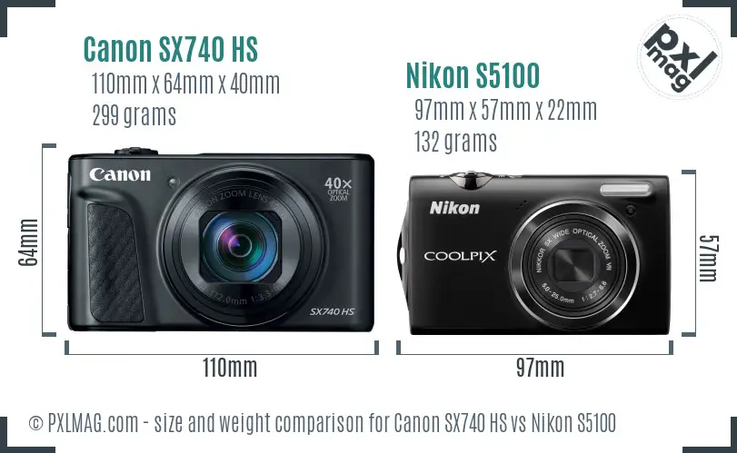 Canon SX740 HS vs Nikon S5100 size comparison