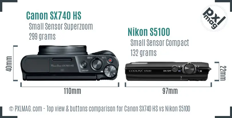 Canon SX740 HS vs Nikon S5100 top view buttons comparison