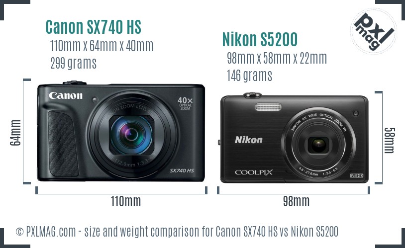 Canon SX740 HS vs Nikon S5200 size comparison Canon SX740 HS vs Nikon S5200 size comparison