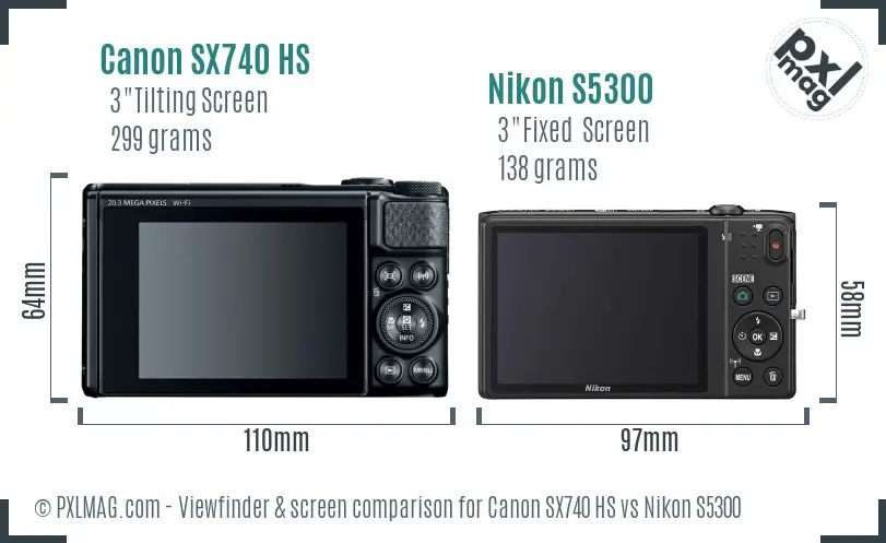 Canon SX740 HS vs Nikon S5300 Screen and Viewfinder comparison