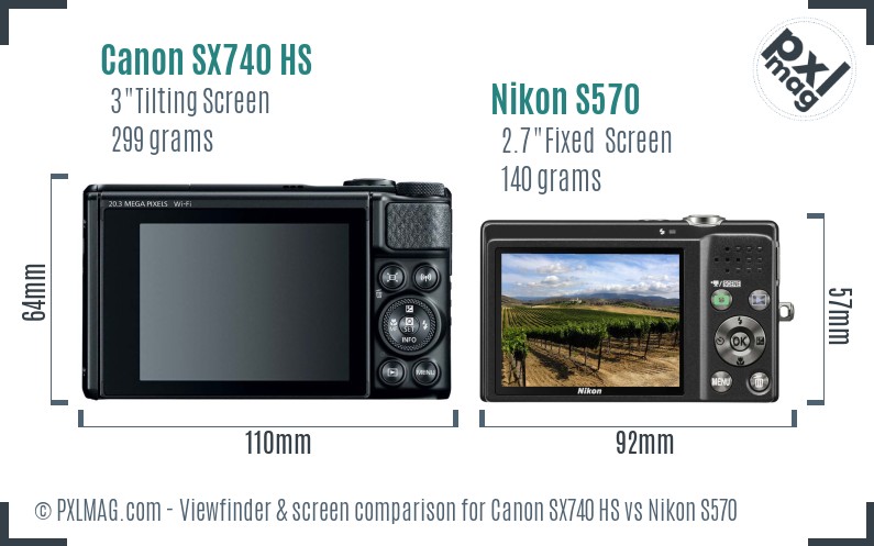 Canon SX740 HS vs Nikon S570 Screen and Viewfinder comparison