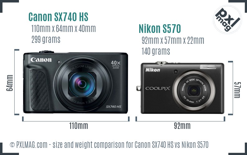 Canon SX740 HS vs Nikon S570 size comparison