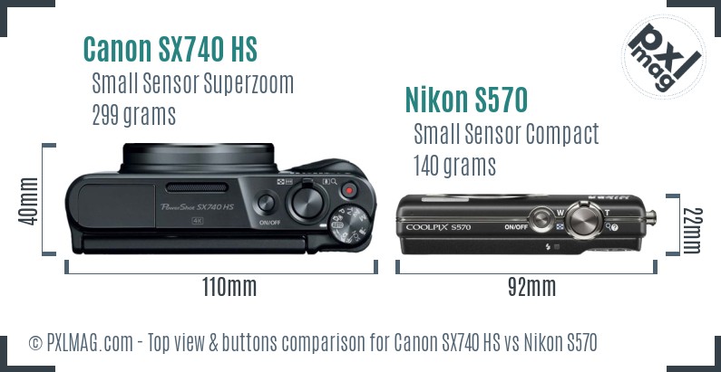 Canon SX740 HS vs Nikon S570 top view buttons comparison