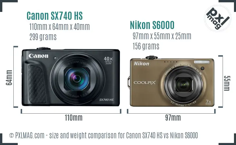 Canon SX740 HS vs Nikon S6000 size comparison Canon SX740 HS vs Nikon S6000 size comparison