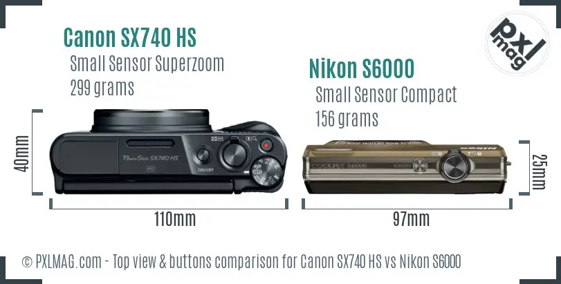 Canon SX740 HS vs Nikon S6000 top view buttons comparison Canon SX740 HS vs Nikon S6000 top view buttons comparison