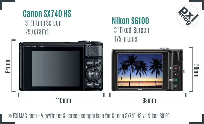 Canon SX740 HS vs Nikon S6100 Screen and Viewfinder comparison