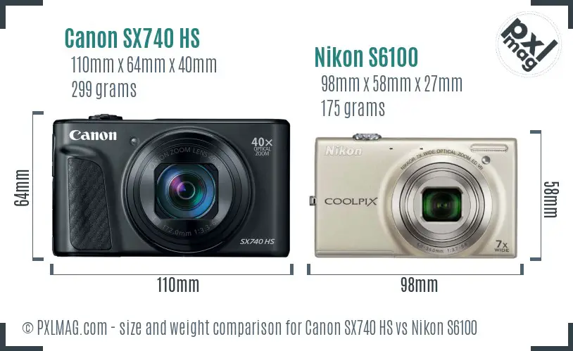 Canon SX740 HS vs Nikon S6100 size comparison