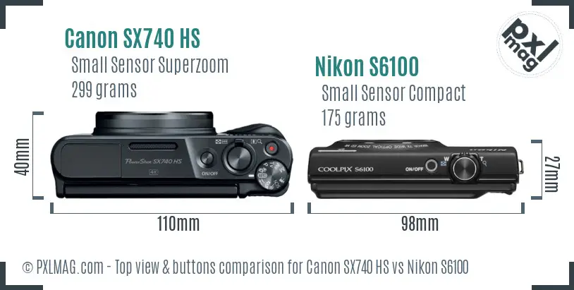 Canon SX740 HS vs Nikon S6100 top view buttons comparison