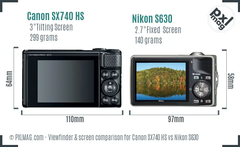 Canon SX740 HS vs Nikon S630 Screen and Viewfinder comparison