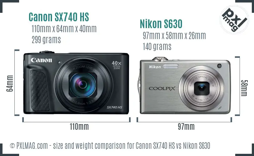 Canon SX740 HS vs Nikon S630 size comparison
