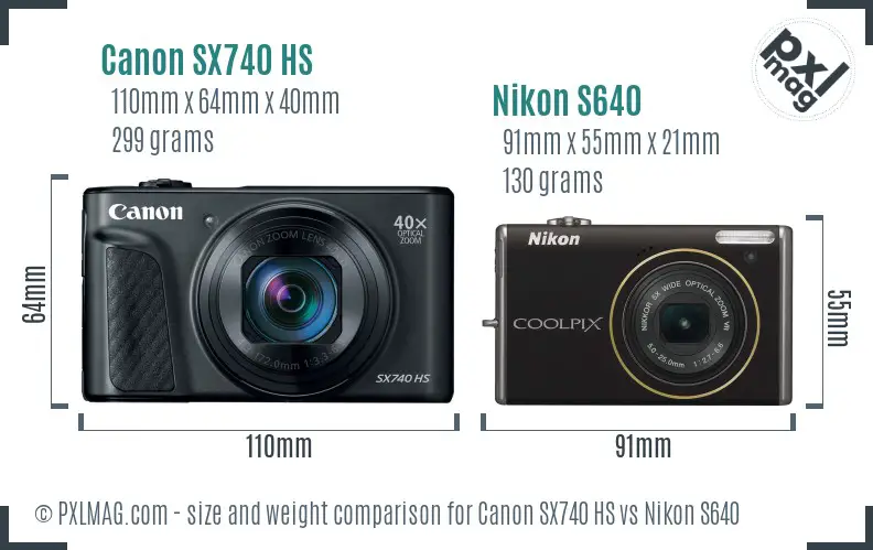 Canon SX740 HS vs Nikon S640 size comparison