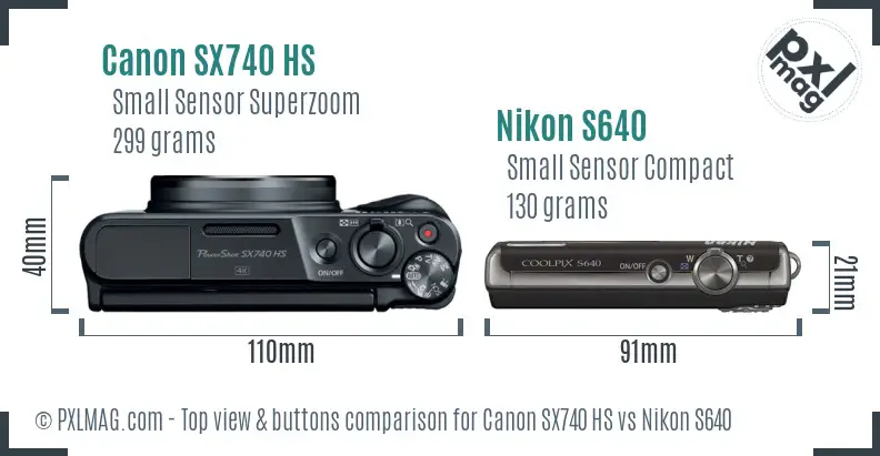 Canon SX740 HS vs Nikon S640 top view buttons comparison
