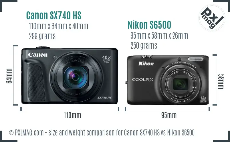 Canon SX740 HS vs Nikon S6500 size comparison