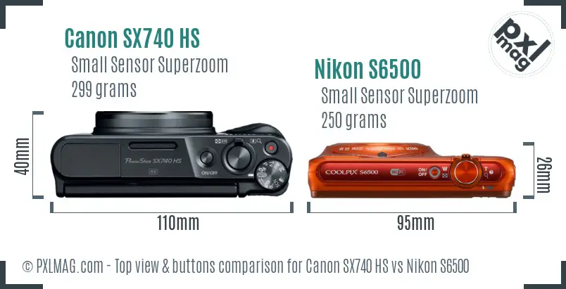 Canon SX740 HS vs Nikon S6500 top view buttons comparison