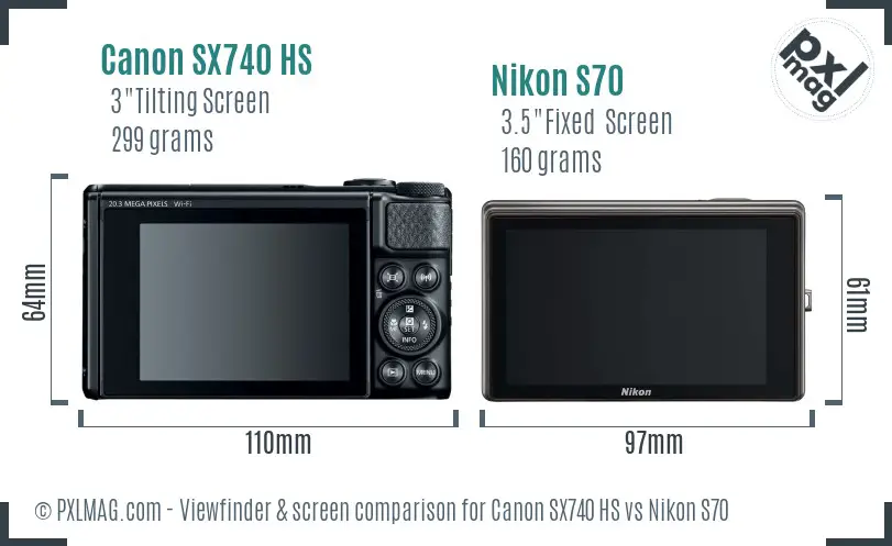 Canon SX740 HS vs Nikon S70 Screen and Viewfinder comparison