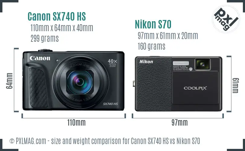 Canon SX740 HS vs Nikon S70 size comparison