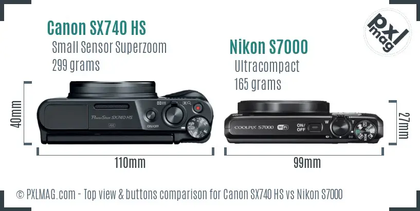 Canon SX740 HS vs Nikon S7000 top view buttons comparison Canon SX740 HS vs Nikon S7000 top view buttons comparison