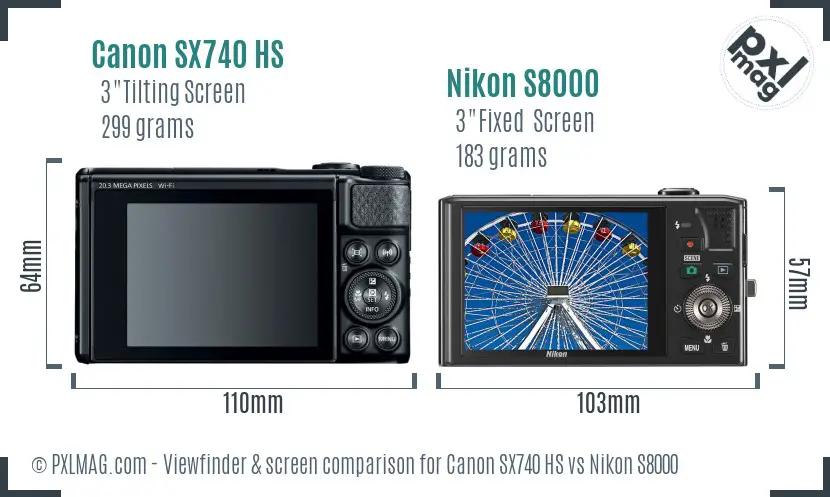 Canon SX740 HS vs Nikon S8000 Screen and Viewfinder comparison