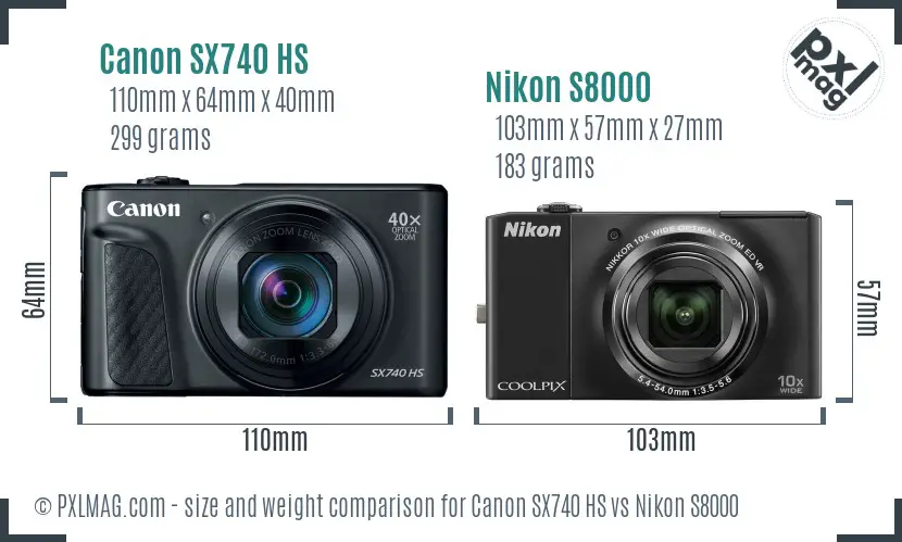 Canon SX740 HS vs Nikon S8000 size comparison