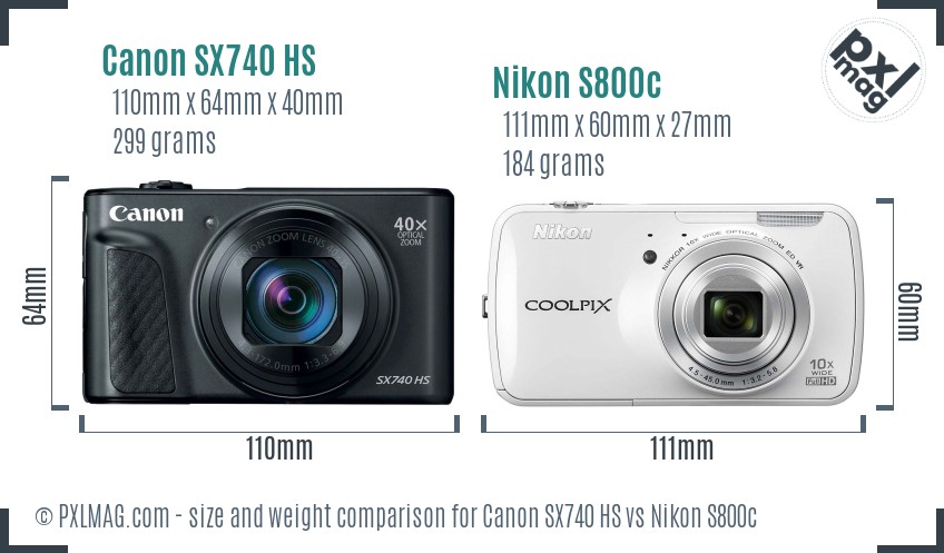Canon SX740 HS vs Nikon S800c size comparison