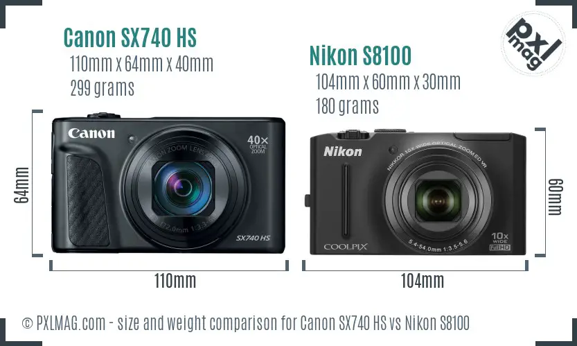Canon SX740 HS vs Nikon S8100 size comparison