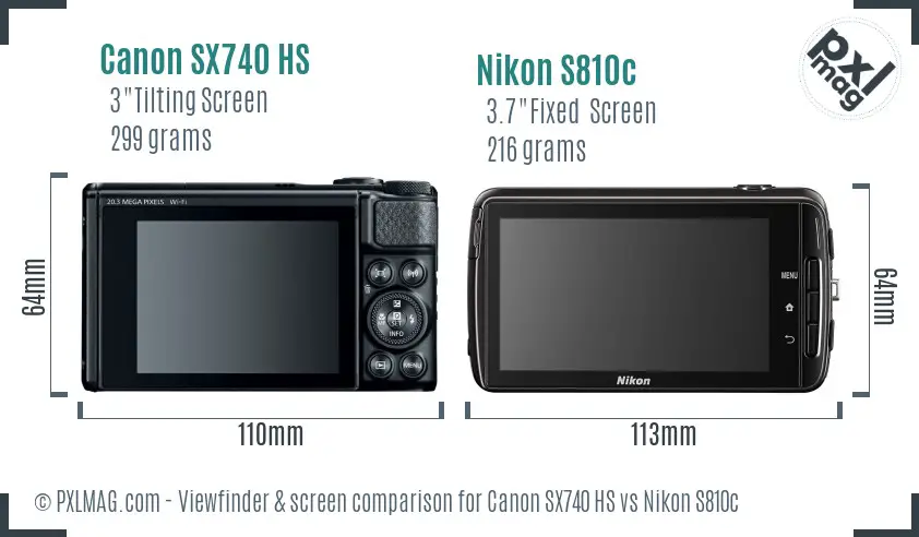 Canon SX740 HS vs Nikon S810c Screen and Viewfinder comparison