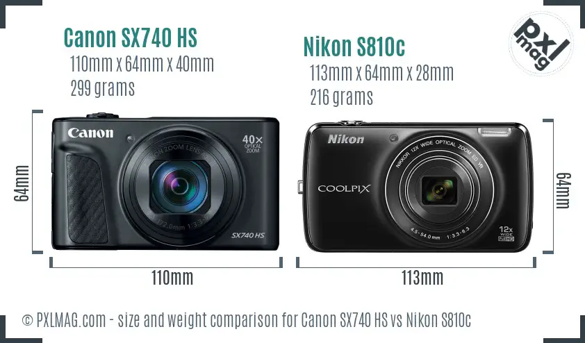 Canon SX740 HS vs Nikon S810c size comparison