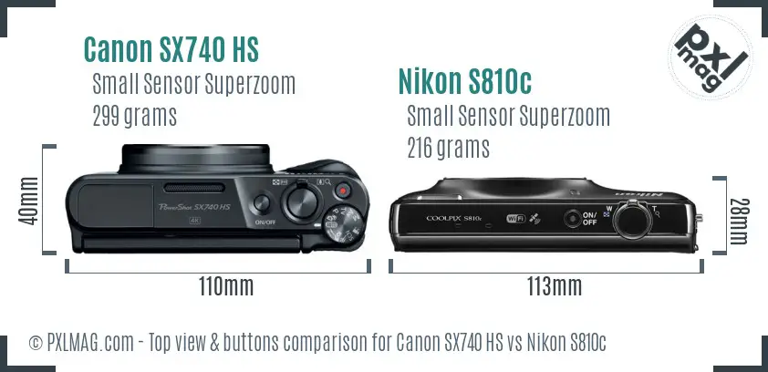 Canon SX740 HS vs Nikon S810c top view buttons comparison