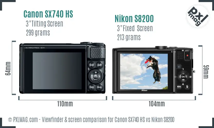 Canon SX740 HS vs Nikon S8200 Screen and Viewfinder comparison