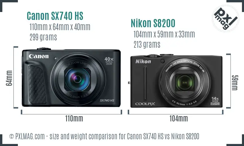 Canon SX740 HS vs Nikon S8200 size comparison