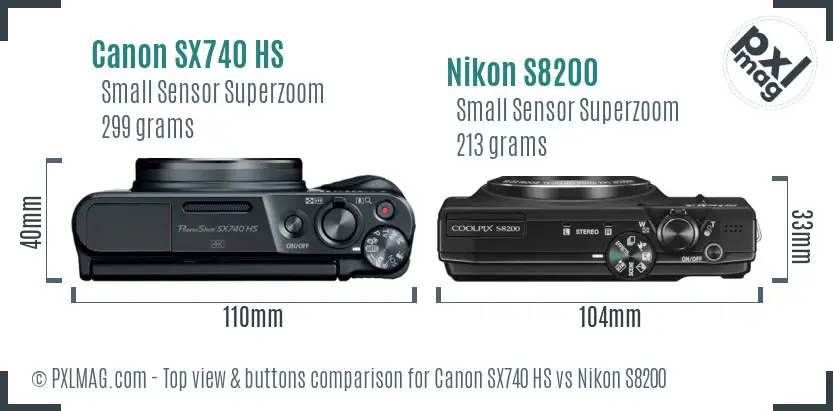 Canon SX740 HS vs Nikon S8200 top view buttons comparison