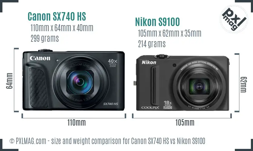 Canon SX740 HS vs Nikon S9100 size comparison